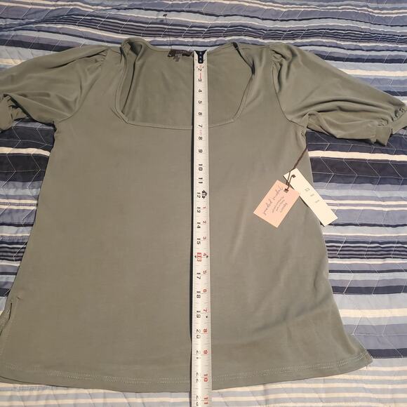 NEW Crosby Size XS Modal Polyester Square Neck Olive Green Boho Top Office Work - Picture 8 of 8